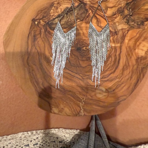 Elegant Silver  Fringe Earrings - Picture 2 of 5